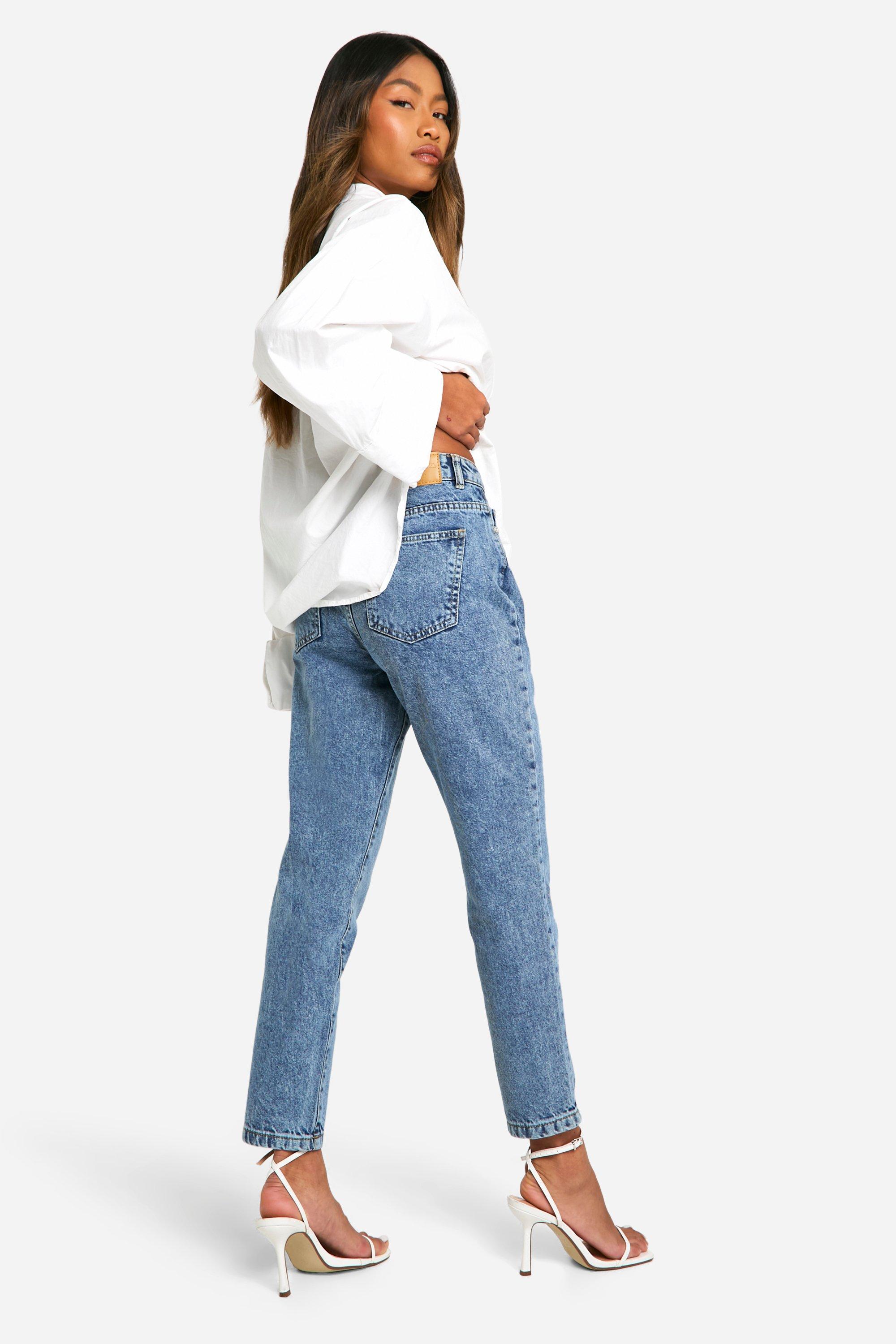 Boohoo Basics High Waisted Slim Fit Mom Jeans Blue Size 6